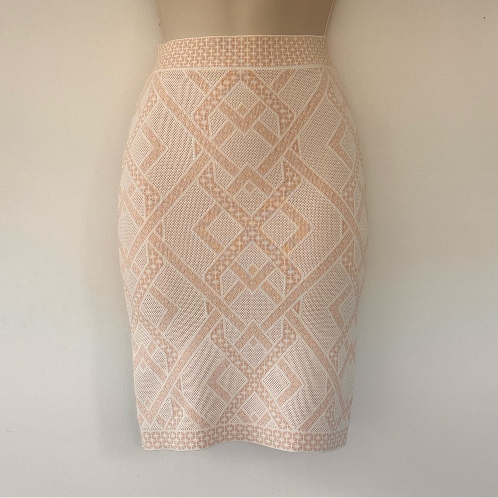 BCBGMaxAzria Cream Tan Pavel Jacquard Geometric Pencil Skirt XXS